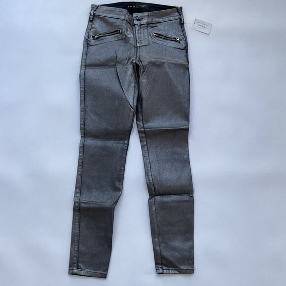 Guess Women’s Skinny Jeans Silver Metallic Foil Super Stretch Size 26 - Picture 2 of 12